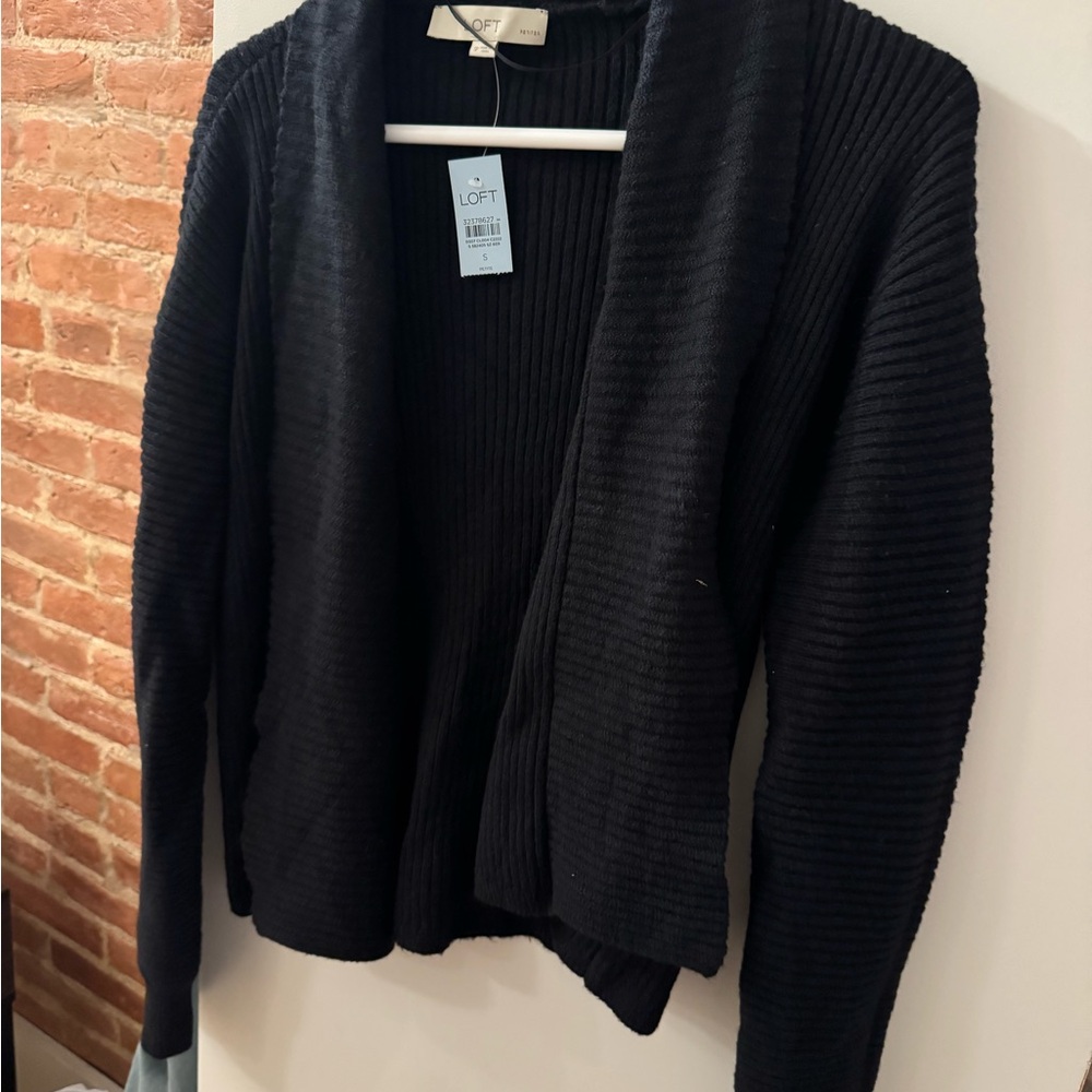 LOFT Black Cardigan Sweater Classic Knit
